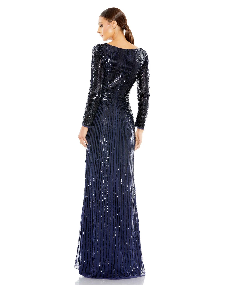 Mac Duggal Sequined Faux Wrap Long Sleeve Gown 2 Mac Duggal Sequined Faux Wrap Long Sleeve Gown