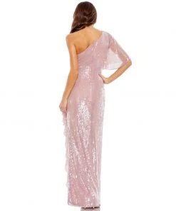 Mac Duggal Shop For Sequined Flutter Sleeve One Shoulder Draped Gown