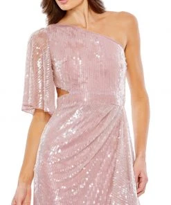 Mac Duggal Shop For Sequined Flutter Sleeve One Shoulder Draped Gown