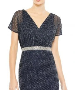 Mac Duggal Beaded Butterfly Sleeve Column Gown 8 Mac Duggal Beaded Butterfly Sleeve Column Gown