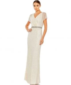 Mac Duggal Beaded Butterfly Sleeve Column Gown 9 Mac Duggal Beaded Butterfly Sleeve Column Gown