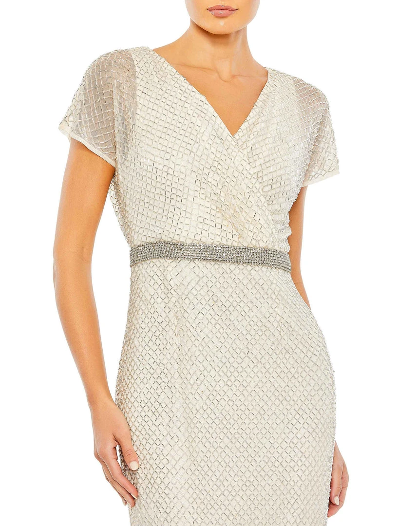 Mac Duggal Beaded Butterfly Sleeve Column Gown 6 Mac Duggal Beaded Butterfly Sleeve Column Gown