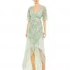 Mac Duggal Sequined Butterfly Sleeve High Low Gown