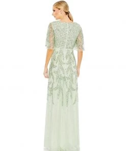 Mac Duggal Sequined Butterfly Sleeve High Low Gown