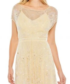 Mac Duggal Shop For Floral Embellished Illusion Cap Sleeve Gown