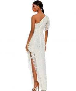 Mac Duggal Asymmetric Beaded One Shoulder Gown