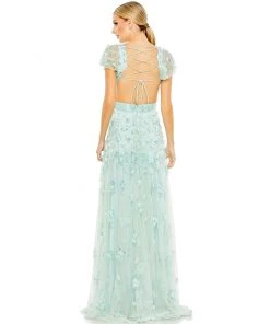 Mac Duggal Shop For Floral Embellished Lace Up Flowy Gown