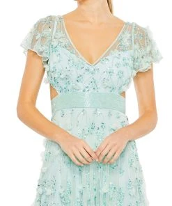 Mac Duggal Shop For Floral Embellished Lace Up Flowy Gown