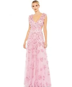 Mac Duggal Shop For Floral Embellished Lace Up Flowy Gown