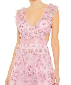 Mac Duggal Shop For Floral Embellished Lace Up Flowy Gown