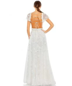 Mac Duggal Shop For Floral Embellished Lace Up Flowy Gown