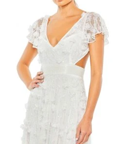 Mac Duggal Shop For Floral Embellished Lace Up Flowy Gown