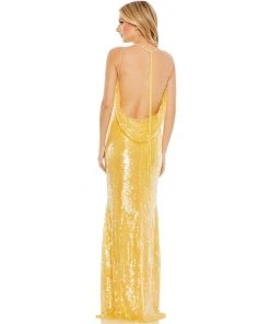 Mac Duggal Shop For Sequined High Neck Strappy Low Back Gown