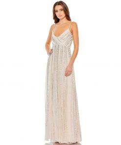 Mac Duggal Shop For Embellished Spaghetti Strap Wrap Over A Line Gown