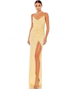 Mac Duggal Shop For Beaded Sleeveless Faux Wrap Gown