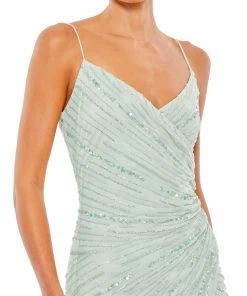 Mac Duggal Shop For Beaded Sleeveless Faux Wrap Gown