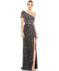 Mac Duggal Shop For Pearl Embellished Soft Tie One Shoulder Gown