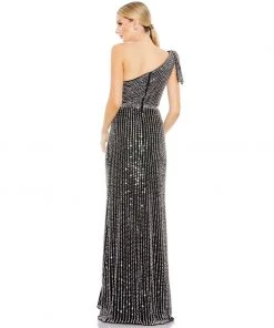Mac Duggal Shop For Pearl Embellished Soft Tie One Shoulder Gown