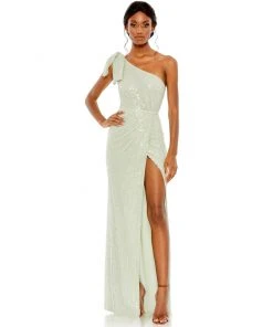 Mac Duggal Shop For Pearl Embellished Soft Tie One Shoulder Gown