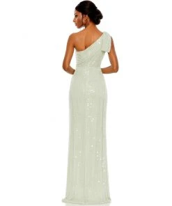 Mac Duggal Shop For Pearl Embellished Soft Tie One Shoulder Gown