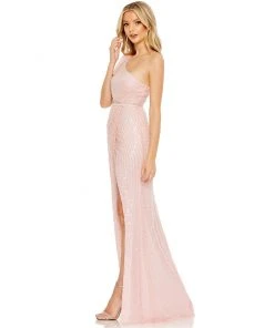 Mac Duggal Shop For Pearl Embellished Soft Tie One Shoulder Gown