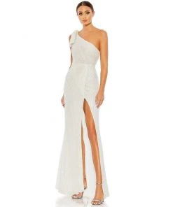 Mac Duggal Shop For Pearl Embellished Soft Tie One Shoulder Gown