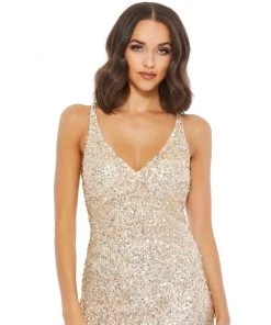 Mac Duggal Shop For Sequined Strappy Sleeveless Gown