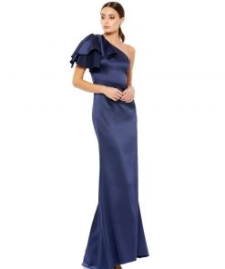 Ieena For Mac Duggal Ruffled One Shoulder Satin Gown Mother Of The Bride + Groom Dresses