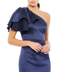 Ieena For Mac Duggal Ruffled One Shoulder Satin Gown Mother Of The Bride + Groom Dresses