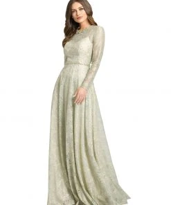 Mac Duggal Long Sleeve Floral Lace Gown Shop For